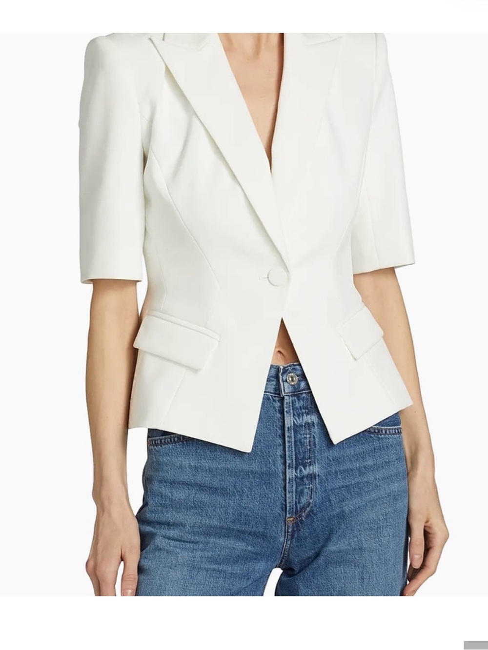 Generation Love White Short-Sleeve Tailored Blazer Jacket
